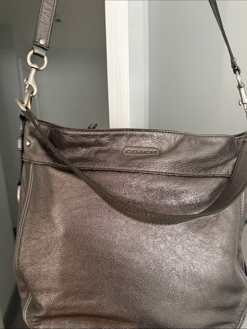 Coach Metallic silver Leather Hobo Shoulder Bag